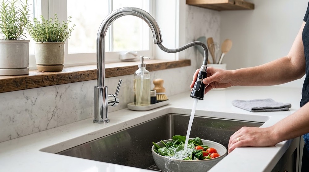 ویژگی شیر ظرفشویی شاوری: طول شلنگ، زاویه چرخش و نوع سردوش چقدر اهمیت دارد؟